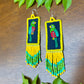 Handmade Guatemalan Embroidered Quetzal Bird Earrings with Clay Bead Fringes and Silver Hooks, yellow green