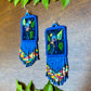 Handmade Guatemalan Embroidered Hummingbird Earrings with Clay Bead Fringes and Silver Hooks, royal blue