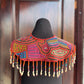 Textile Cape with Beaded Body Chains - "Mola Capa", Orange Multicolor