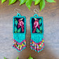 Handmade Guatemalan Embroidered Quetzal Inspired Earrings with Clay Bead Fringes and Silver Hooks, celeste pink multicolor