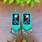 Handmade Guatemalan Embroidered Jay Inspired Bird Earrings with Clay Bead Fringes and Silver Hooks, turquoise multicolor