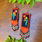 Handmade Guatemalan Embroidered Macaw Bird Earrings with Clay Bead Fringes and Silver Hooks, orange multicolor