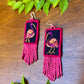 Handmade Guatemalan Embroidered Ibis Inspired Bird Earrings with Clay Bead Fringes and Silver Hooks, magenta