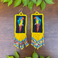 Handmade Guatemalan Embroidered Guacamaya Bird Earrings with Clay Bead Fringes and Silver Hooks, yellow multicolor