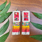 Guatemalan Mayan Textile Statement Earrings with Handmade Clay Beads, medium length, white rectangle