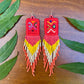 Guatemalan Mayan Textile Statement Earrings with Handmade Clay Beads, red square
