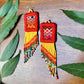 Handmade Statement Earrings with Aguacatán Textile & Graduated Clay Bead Fringe, burnt orange square