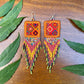Guatemalan Mayan Textile Statement Earrings with Handmade Clay Beads, burnt orange square