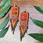 Guatemalan Mayan Textile Statement Earrings with Handmade Clay Beads, burnt orange square