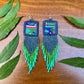 Guatemalan Mayan Textile Statement Earrings with Handmade Clay Beads, navy square