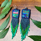Guatemalan Mayan Textile Statement Earrings with Handmade Clay Beads, navy square