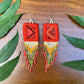 Guatemalan Mayan Textile Statement Earrings with Handmade Clay Beads, dark orange square
