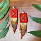 Guatemalan Mayan Textile Statement Earrings with Handmade Clay Beads, dark orange square