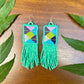 Guatemalan Mayan Textile Statement Earrings with Handmade Clay Beads, medium length, pastels