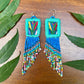 Handmade Statement Earrings with Aguacatán Textile & Graduated Clay Bead Fringe, turquoise square