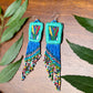 Handmade Statement Earrings with Aguacatán Textile & Graduated Clay Bead Fringe, turquoise square