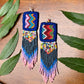 Guatemalan Mayan Textile Statement Earrings with Handmade Clay Beads, navy blue zig zag
