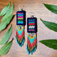 Guatemalan Mayan Textile Statement Earrings with Handmade Clay Beads, dark blue rectangle