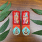 Handmade Beaded Earrings with Vintage Textile from Chichi and Clay Bead Drops, burnt orange rectangle