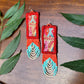 Handmade Beaded Earrings with Vintage Textile from Chichi and Clay Bead Drops, burnt orange rectangle