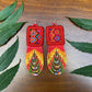 Handmade Beaded Earrings with Ceremonial Textile from Aguacatán and Clay Bead Drops, red square