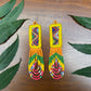 Handmade Beaded Earrings with Ceremonial Textile from Aguacatán and Clay Bead Drops, yellow rectangle