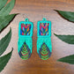 Handmade Beaded Earrings with Ceremonial Textile from Aguacatán and Clay Bead Drops, turquoise square