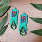 Handmade Beaded Earrings with Ceremonial Textile from Aguacatán and Clay Bead Drops, turquoise square