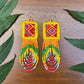 Handmade Beaded Earrings with Ceremonial Textile from Aguacatán and Clay Bead Drops, yellow square