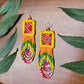Handmade Beaded Earrings with Ceremonial Textile from Aguacatán and Clay Bead Drops, yellow square