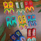 Handmade Beaded Earrings with Ceremonial Textile from Aguacatán and Clay Bead Drops, red square