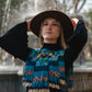 Handmade Poncho with Hand-Embroidered Birds and Beaded Fringes - Navy Blue