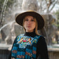 Handmade Poncho with Hand-Embroidered Birds and Beaded Fringes - Navy Blue