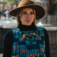 Handmade Poncho with Hand-Embroidered Birds and Beaded Fringes - Navy Blue