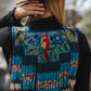 Handmade Poncho with Hand-Embroidered Birds and Beaded Fringes - Navy Blue