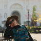 Handmade Poncho with Hand-Embroidered Birds and Beaded Fringes - Navy Blue