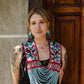 Ceremonial Shoulder Piece with Hand-Embroidered Birds - Stone Blue & Velvet