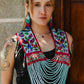 Ceremonial Shoulder Piece with Hand-Embroidered Birds - Stone Blue & Velvet