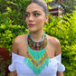 Embroidered Bib Collars with Fringes, Adjustable - "Birds of Santiago"