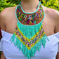 Embroidered Bib Collars with Fringes, Adjustable - "Birds of Santiago"