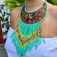 Embroidered Bib Collars with Fringes, Adjustable - "Birds of Santiago"
