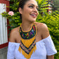 Embroidered Bib Collars with Fringes, Adjustable - "Birds of Santiago"