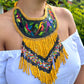 Embroidered Bib Collars with Fringes, Adjustable - "Birds of Santiago"