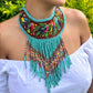 Embroidered Bib Collars with Fringes, Adjustable - "Birds of Santiago"