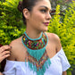 Embroidered Bib Collars with Fringes, Adjustable - "Birds of Santiago"