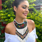 Embroidered Bib Collars with Fringes, Adjustable - "Birds of Santiago"