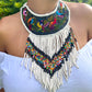 Embroidered Bib Collars with Fringes, Adjustable - "Birds of Santiago"