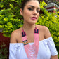 Two-piece Textile Necklaces, Adjustable - "Birds of Santiago", Vibrants