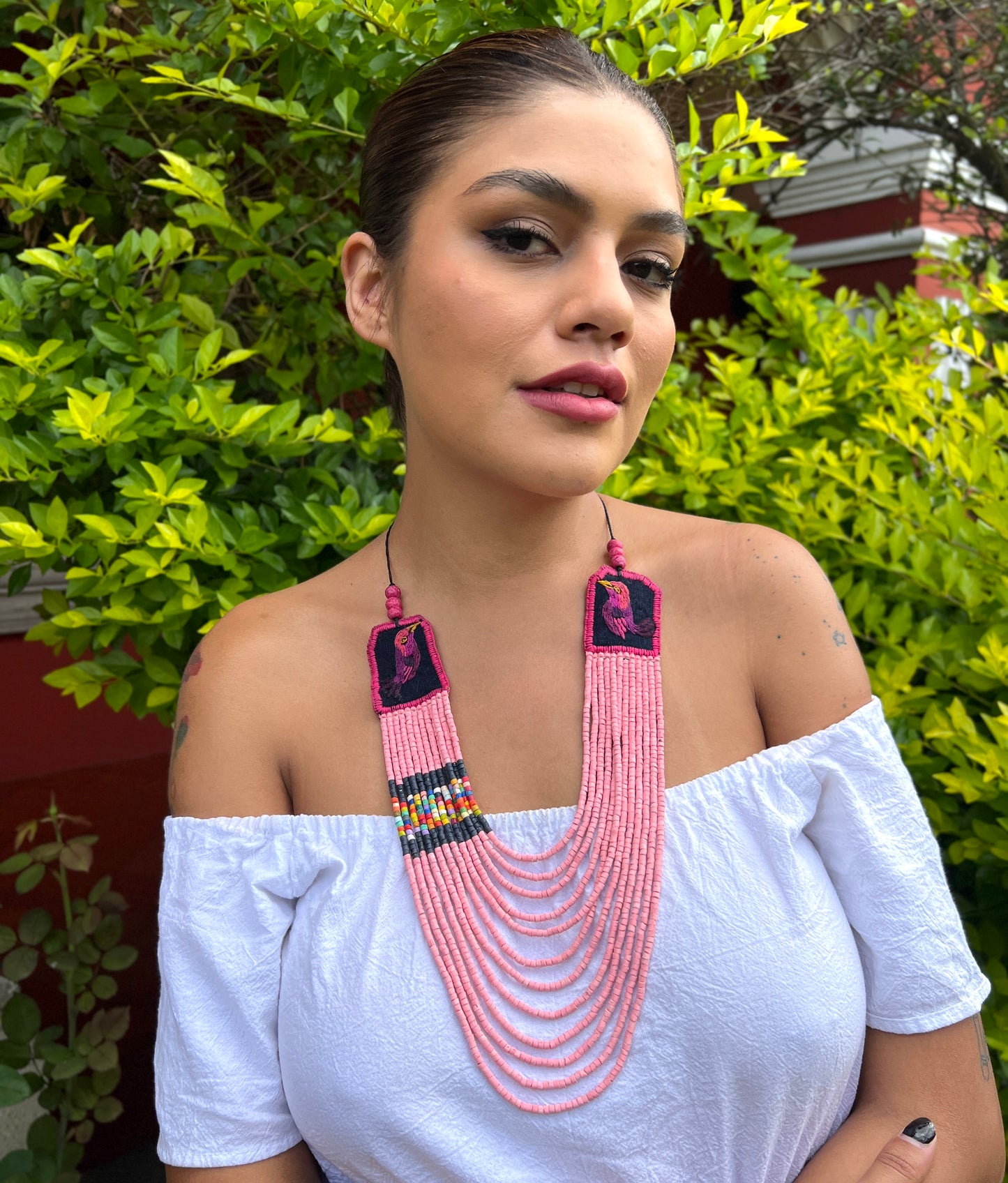 Two-piece Textile Necklaces, Adjustable - "Birds of Santiago", Vibrants