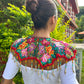 Textile Cape with Beaded Body Chains - "Huipil Capa", Vibrant Flora, Small